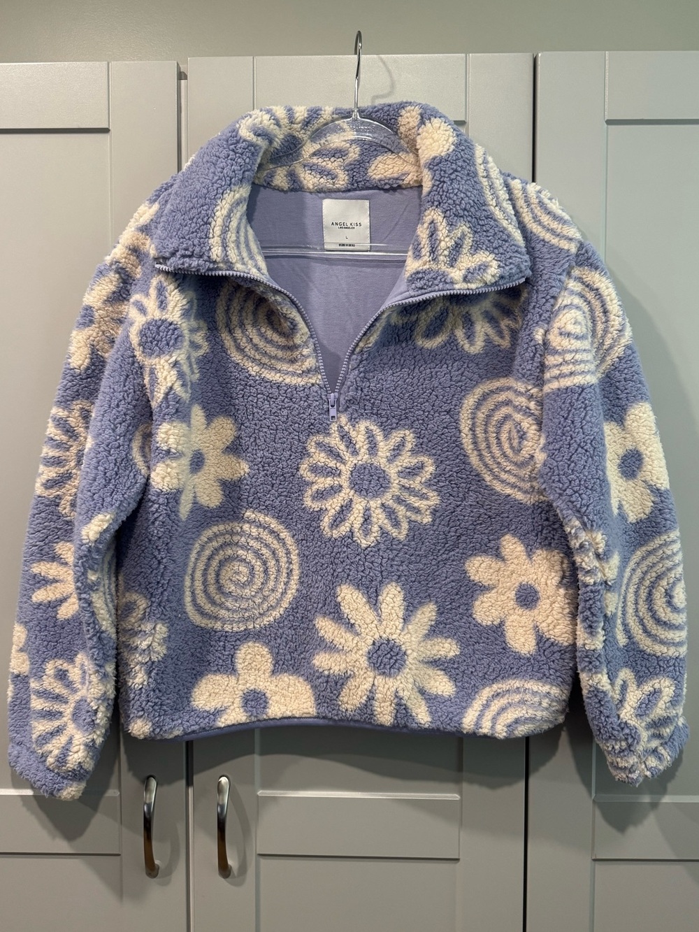 Angel Kiss Lavender & Cream Floral Sherpa Half-Zip Pullover